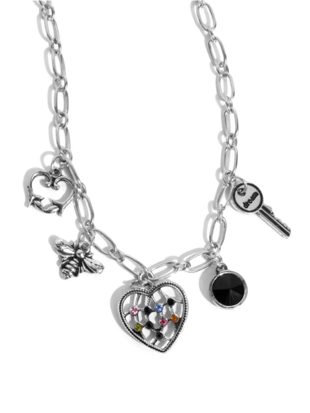 Paparazzi Reminiscent Reveal Silver Heart Key Bee‎ Charm Necklace Earrings Set - Picture 2 of 6
